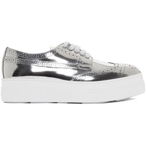 prada brogue platform sandals metallic|prada silver platform sandals.